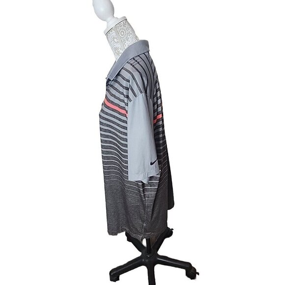 Nike Golf Polo Shirt Gray & Orange Striped Short Sleeve Performance Men's XL - Picture 5 of 10